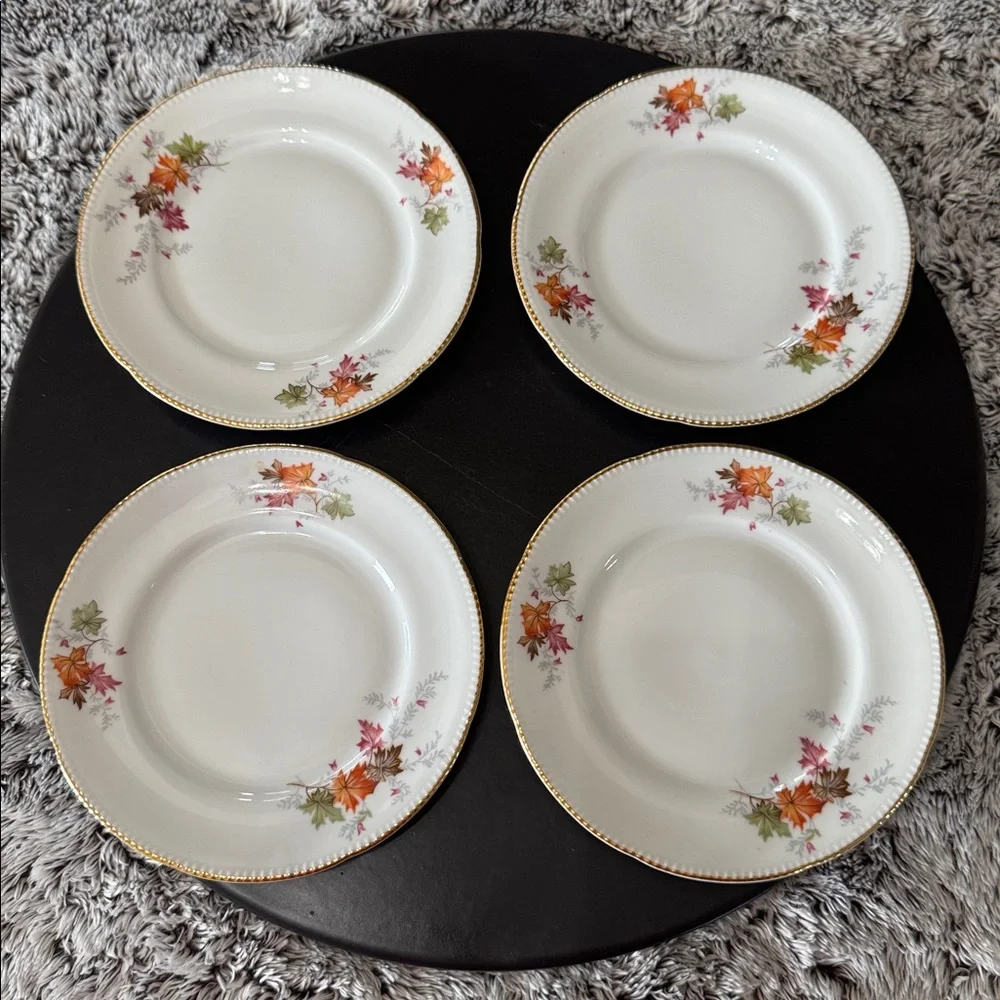 Winterling Germany Autumn Leaves Set of 4 Dessert Salad Plates Gold Trim Rim